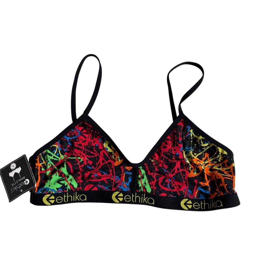 NWT - Ethika Bralette (Black Graffiti Print) - Size Large